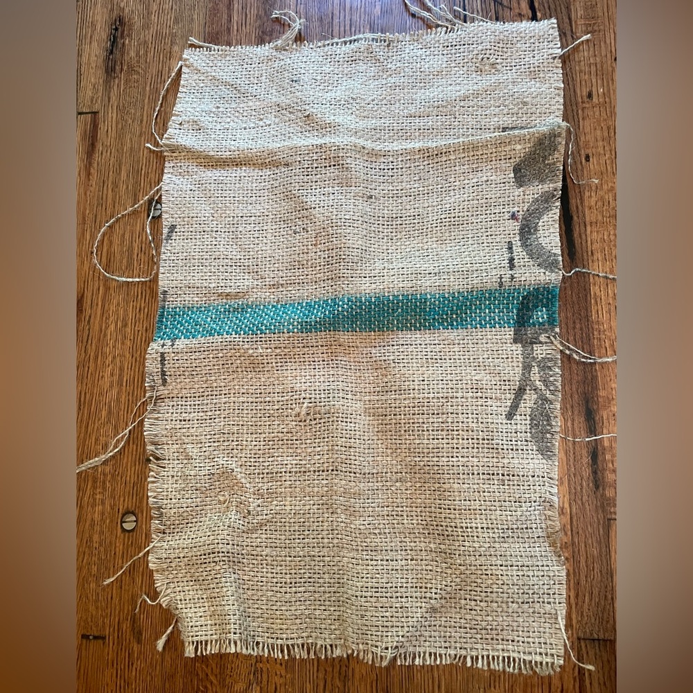 Burlap Fabric with Teal Stripe